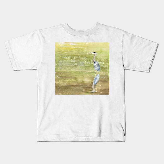 Great Blue Heron Reflects Kids T-Shirt by ElizaC